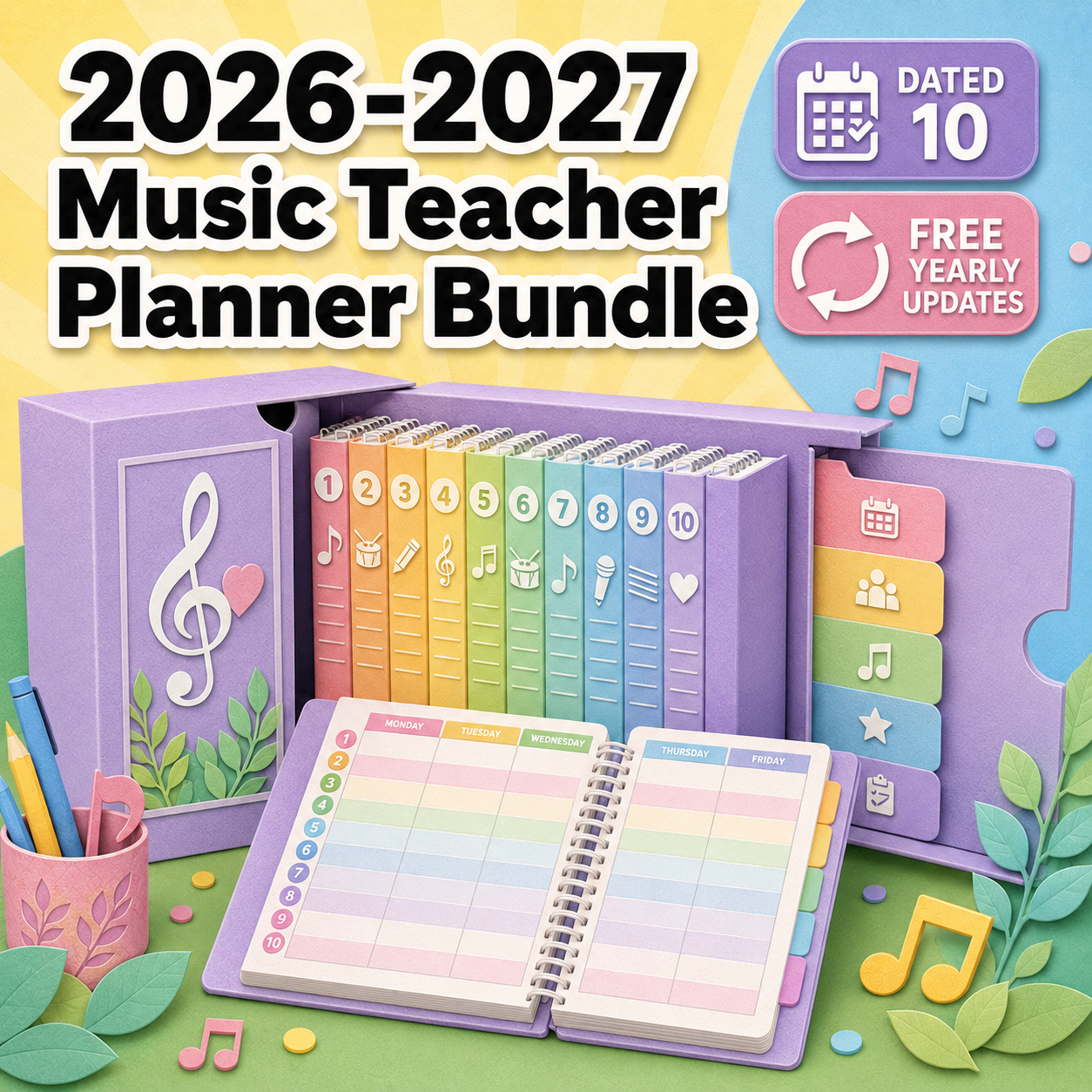 2026-2027 Music Teacher Planner Bundle - DATED 10 with FREE Yearly Updates