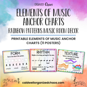 Elements of Music Anchor Charts: Rainbow Patterns Music Room Decor