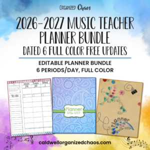 2026-2027 Music Teacher Planner Bundle - DATED 6 full color FREE Updates