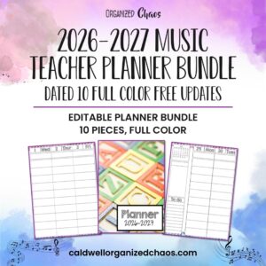 2026-2027 Music Teacher Planner Bundle - DATED 10 full color FREE Updates