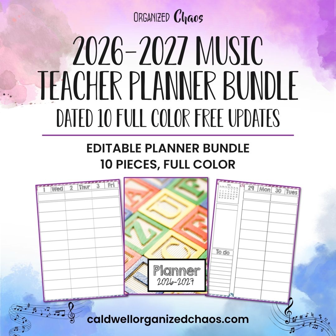 2026-2027 Music Teacher Planner Bundle - DATED 10 full color FREE Updates