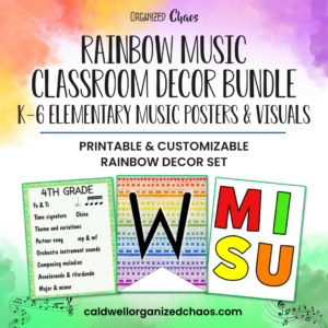 Rainbow Music Classroom Decor Bundle - K-6 Elementary Music Posters & Visuals