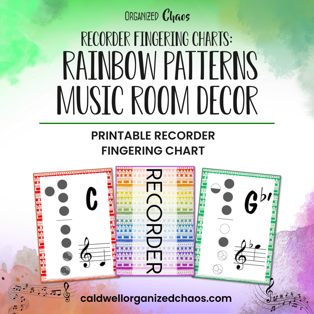 Recorder Fingering Charts: Rainbow Patterns Music Room Decor