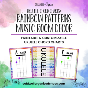 Ukulele Chord Charts: Rainbow Patterns Music Room Decor