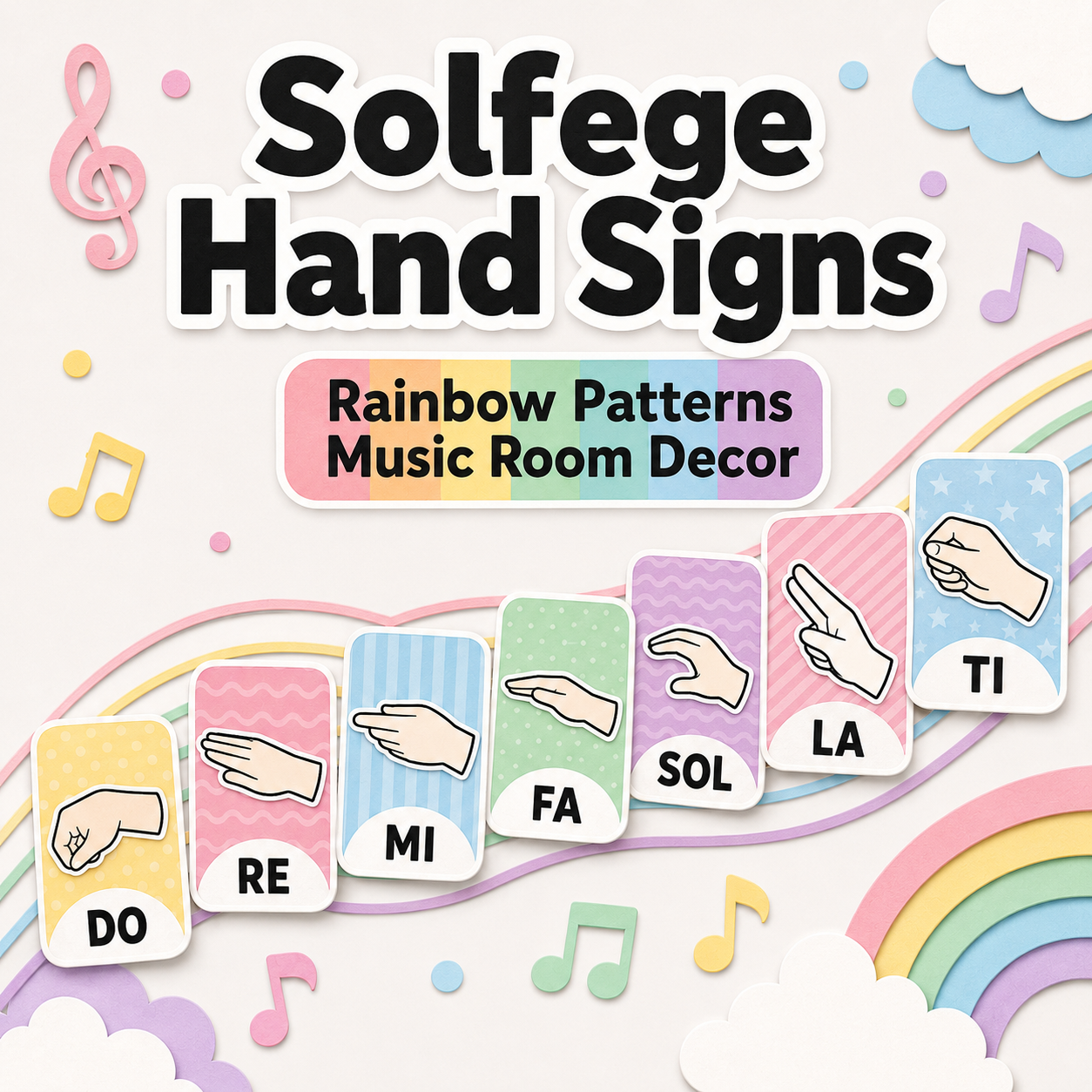 Solfege Hand Signs: Rainbow Patterns Music Room Decor