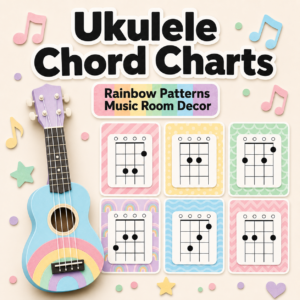 Ukulele Chord Charts: Rainbow Patterns Music Room Decor